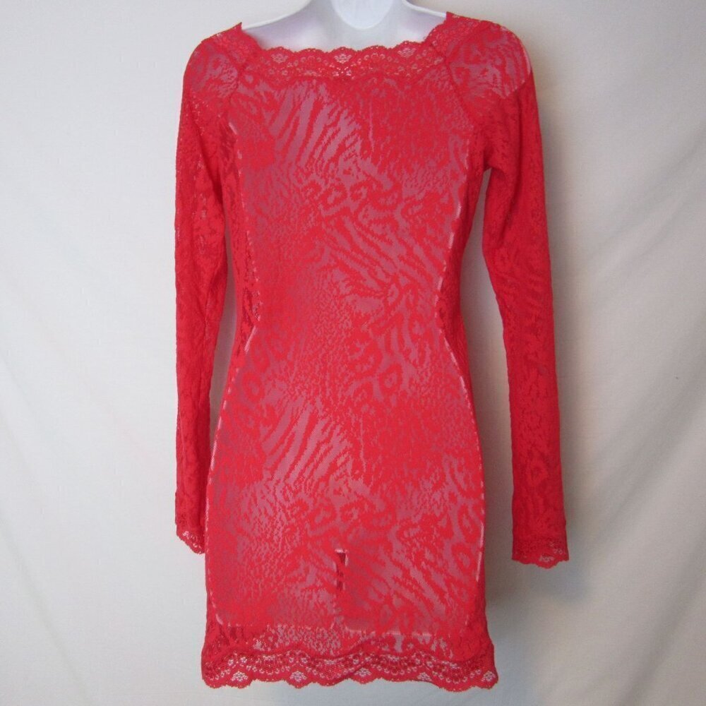 Victoria Secret Dress Red Sheer Animal Print Bodycon Lace Party Womens Large - Picture 5 of 7